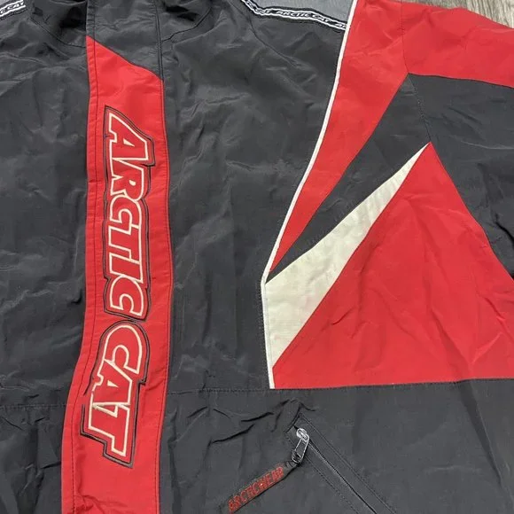 "VINTAGE" ARCTIC CAT Zip Up Mock Neck Red & Black Snowmobile Jacket Men's Size L